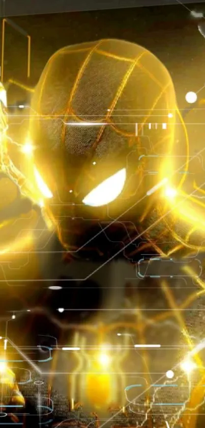 Glowing superhero in gold futuristic design wallpaper.