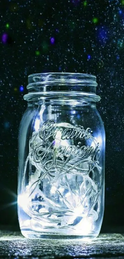 Mobile wallpaper of a glowing jar against a starry night sky.