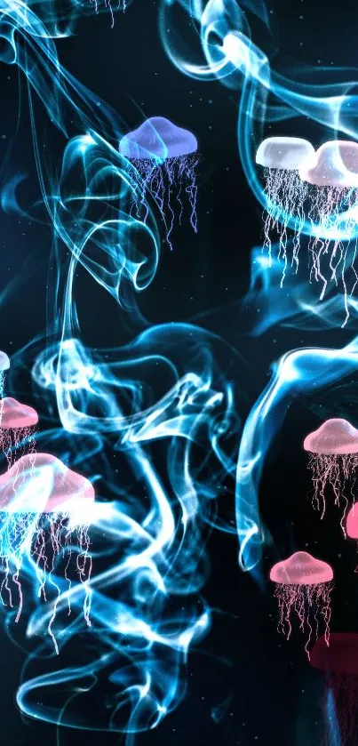 Mesmerizing glowing jellyfish in ocean-inspired digital wallpaper.