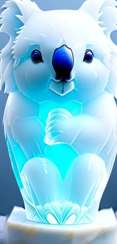 Glowing blue and white koala sculpture wallpaper.