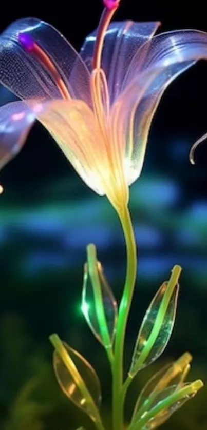 Ethereal glowing lily on a dark background.