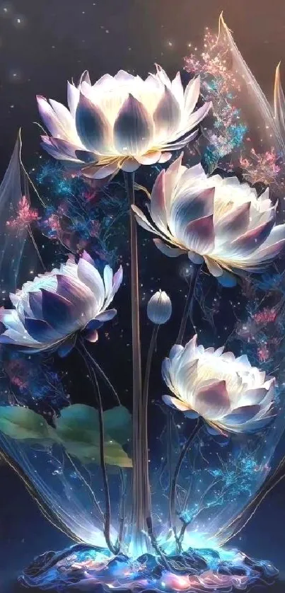 Glowing artistic lotus flower wallpaper with fantasy design.