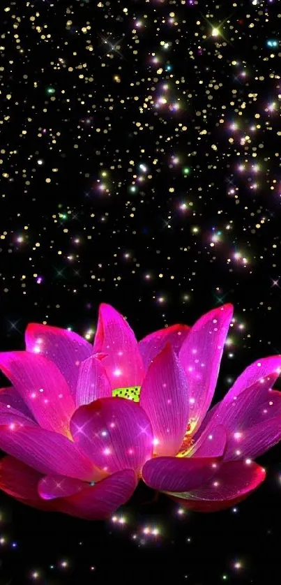 Glowing lotus flower with starry night background.