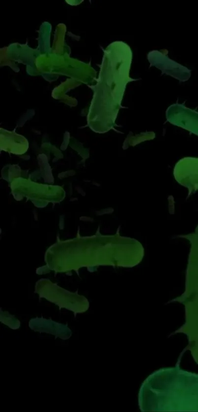 Glowing green microbial pattern on dark background.