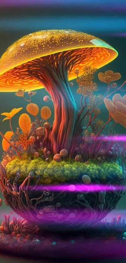 Fantasy art wallpaper with glowing mushroom.