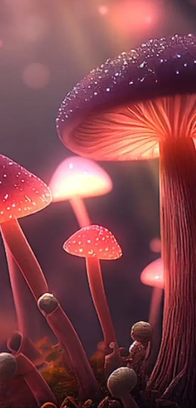 Mystical glowing mushrooms in fantasy forest wallpaper.