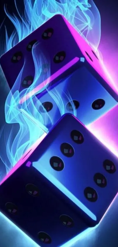 Vibrant and glowing neon dice in blue and pink hues.