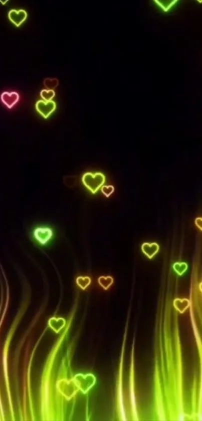 Neon hearts glowing in dark wallpaper