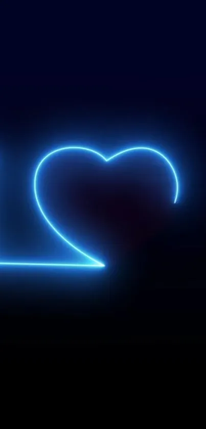 Glowing neon blue heart design on a dark background