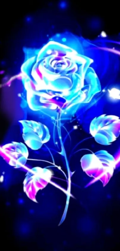 Glowing neon rose with vibrant colors, perfect for a modern mobile wallpaper.