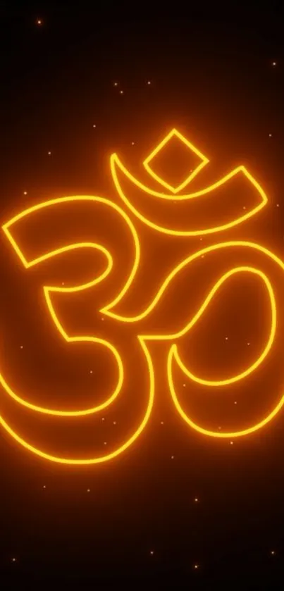 Vibrant glowing Om symbol with orange hue on a black background.