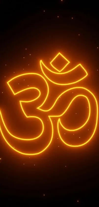 Glowing orange Om symbol on a dark background.