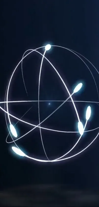 Glowing digital orb on dark background with interconnected lines.