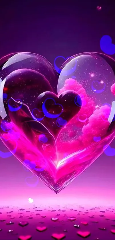 Glowing pink heart wallpaper with cosmic design.