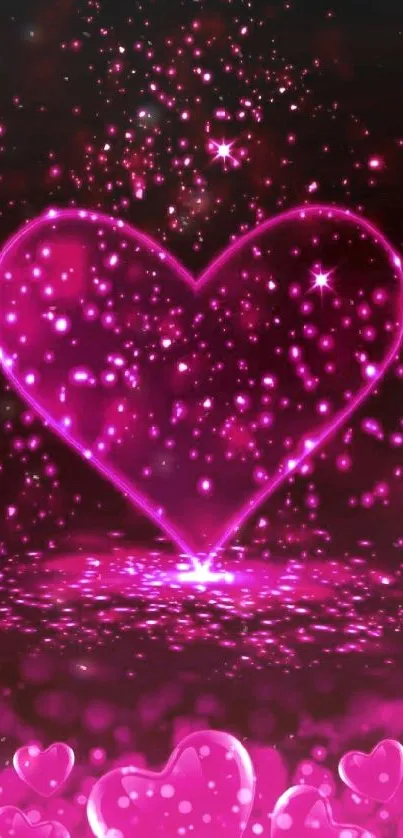 Sparkling pink heart with glittering stars wallpaper.