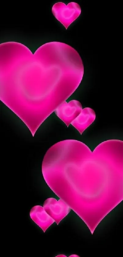 Glowing pink hearts on a dark background.