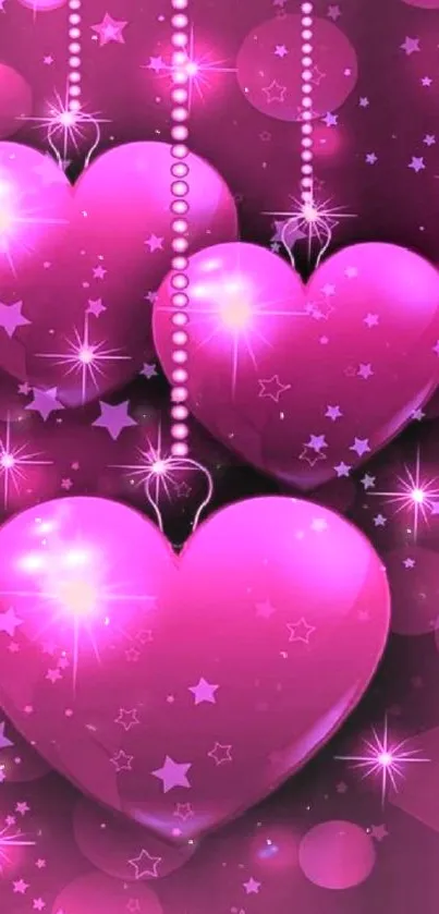 Glowing pink hearts with star accents.