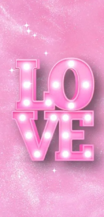 Pink wallpaper with a glowing LOVE text.