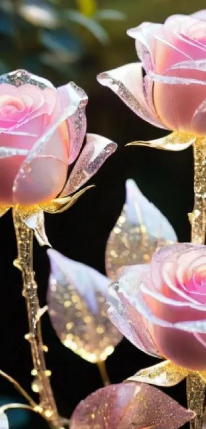 Glowing pink rose wallpaper with sparkling accents.