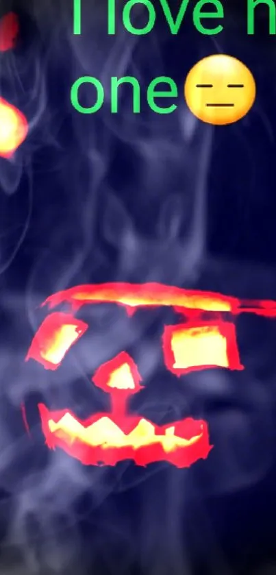 Eerie Halloween wallpaper with glowing pumpkin and mysterious text.