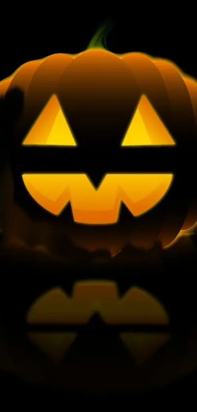 Glowing pumpkin mobile wallpaper with Halloween theme.