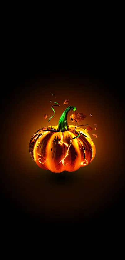 Mobile wallpaper featuring a glowing pumpkin.