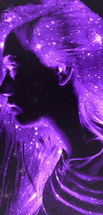 Artistic depiction of glowing purple hair against a dark background.