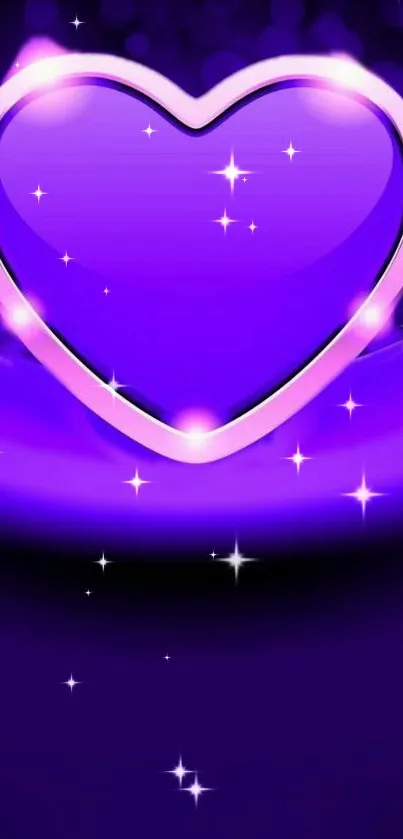 Glowing purple heart with stars on a magical backdrop.