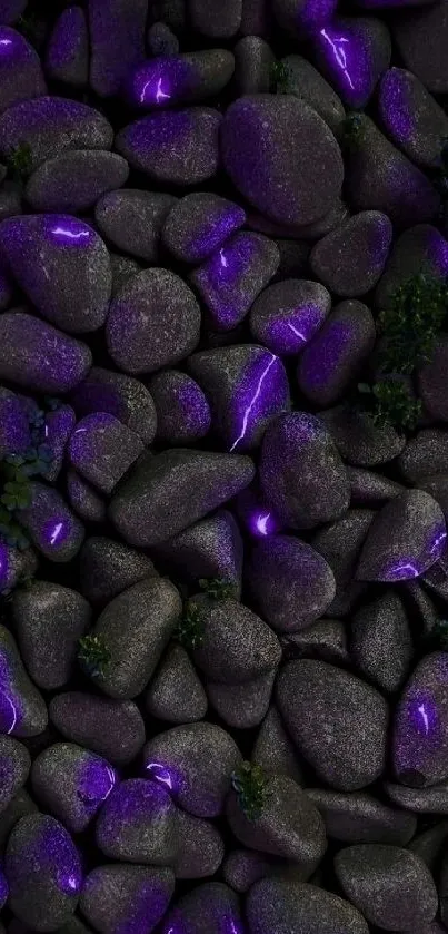 Mobile wallpaper of glowing purple stones.