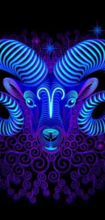 Neon art ram with vivid blue glow.