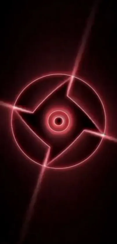 Neon eye abstract design with red glow on a black background.