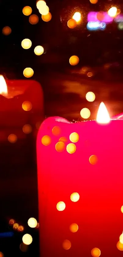 Mobile wallpaper with a glowing red candle and golden bokeh.