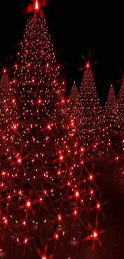 Wallpaper of glowing red Christmas trees.