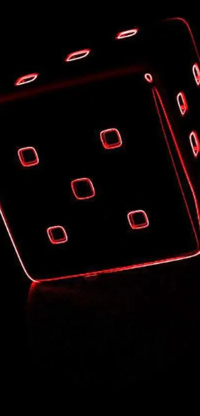 A glowing red dice on a sleek black background.