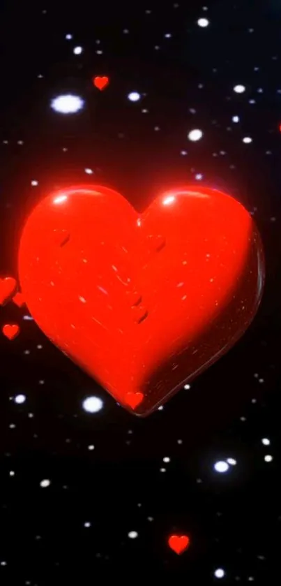 Vibrant red heart glowing on a starry black background wallpaper.