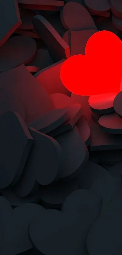 Glowing red heart on dark abstract background wallpaper.