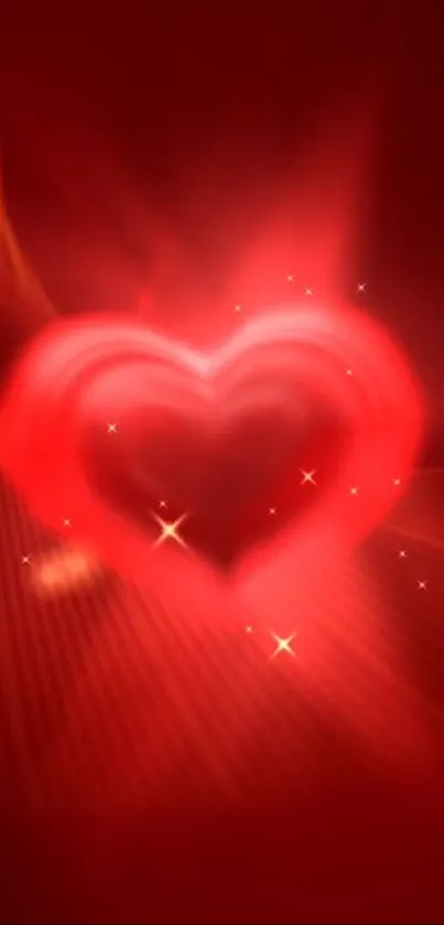 Glowing red heart with twinkling stars on a vibrant background.