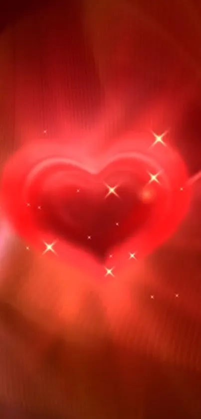 Glowing red heart with sparkles on a vibrant background.