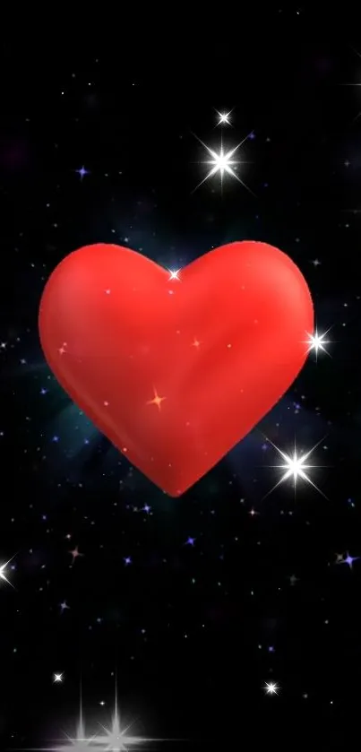 Glowing red heart on a starry night sky wallpaper.