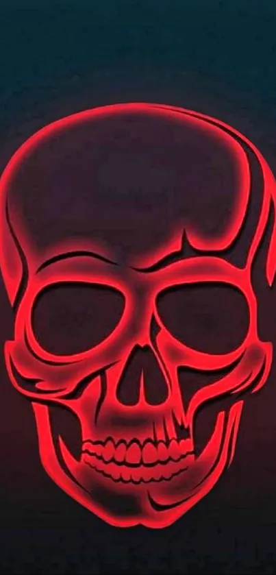 Neon red skull art on a dark background.