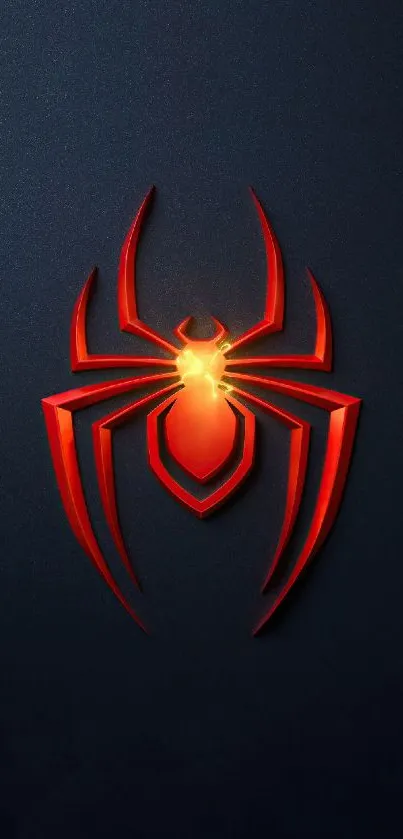 Bright red spider emblem glowing on a sleek black mobile wallpaper.