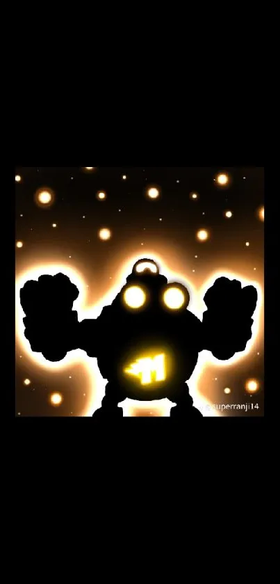 Glowing robotic silhouette with cosmic stars.