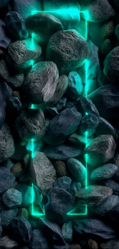 Mobile wallpaper with glowing green stones.