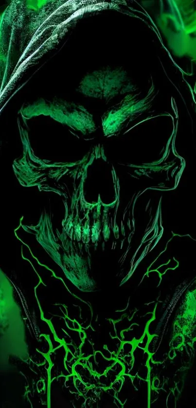 Glowing skull in hood with green energy