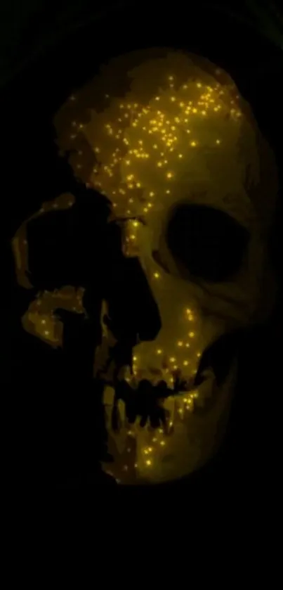 Dark wallpaper with a glowing skull featuring golden stars.