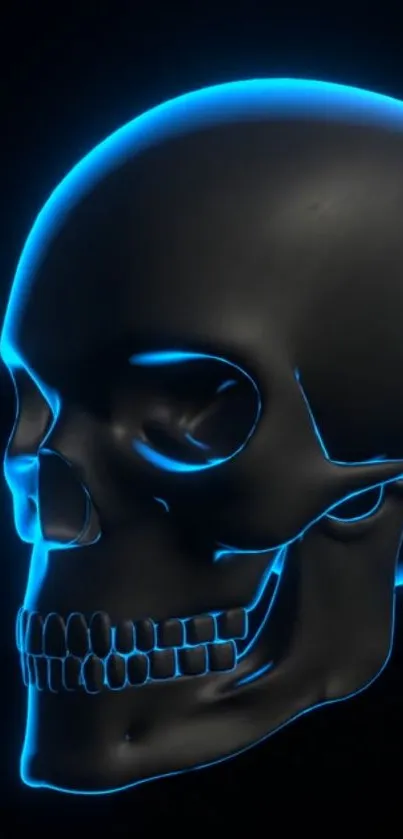 Futuristic neon blue glowing skull mobile wallpaper.