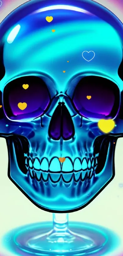 Vibrant glowing blue skull digital artwork.