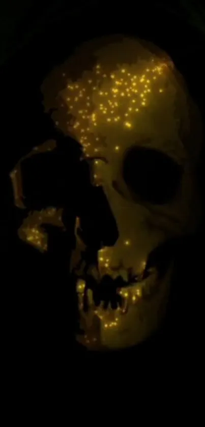 Glowing golden skull on a dark background