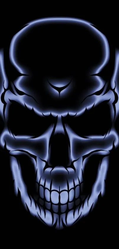 Glowing skull on dark background mobile wallpaper.