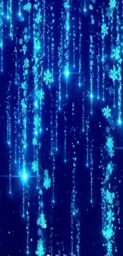 Shimmering snowflakes on blue background wallpaper.